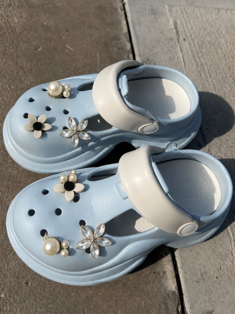 Light Blue Clog Sandals with White Strap
